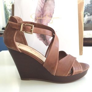 NIB Jessica Simpson leather wedge sandals